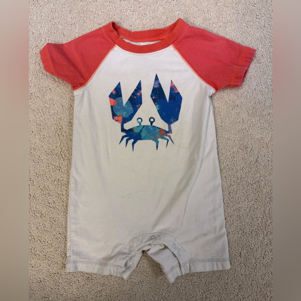 Tea Collection Crab Graphic Romper 12–18M Raglan Sleeve Summer